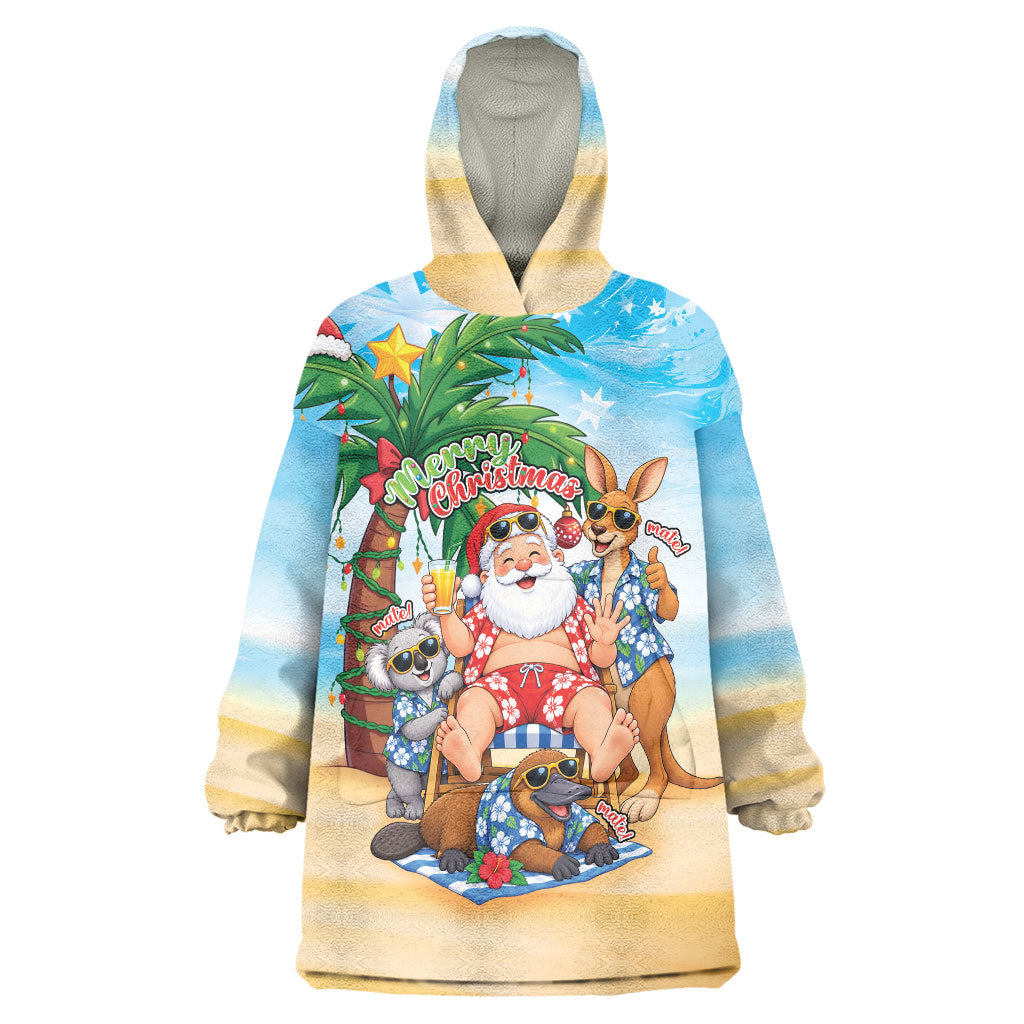 Aussie Christmas Wearable Blanket Hoodie Santa Summer Vibes