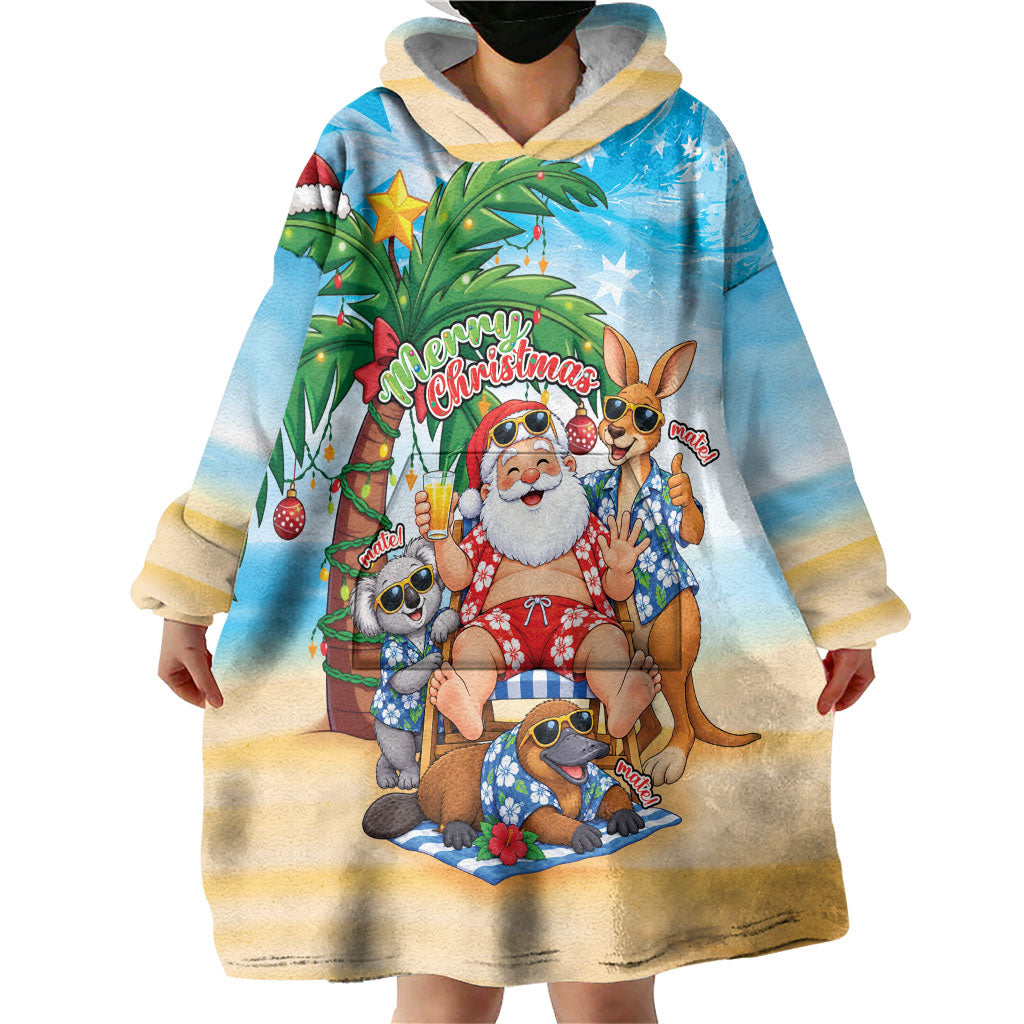 Aussie Christmas Wearable Blanket Hoodie Santa Summer Vibes