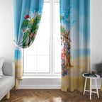 Aussie Christmas Window Curtain Santa Summer Vibes