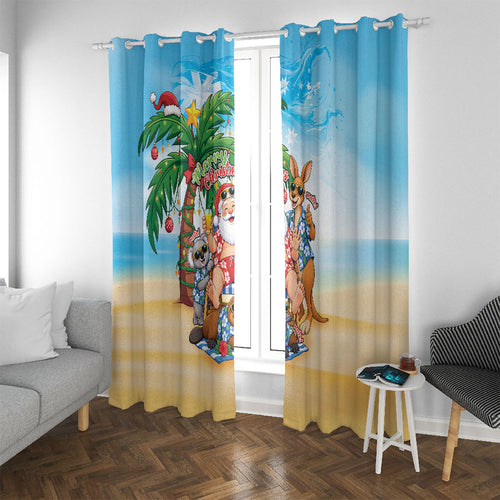 Aussie Christmas Window Curtain Santa Summer Vibes