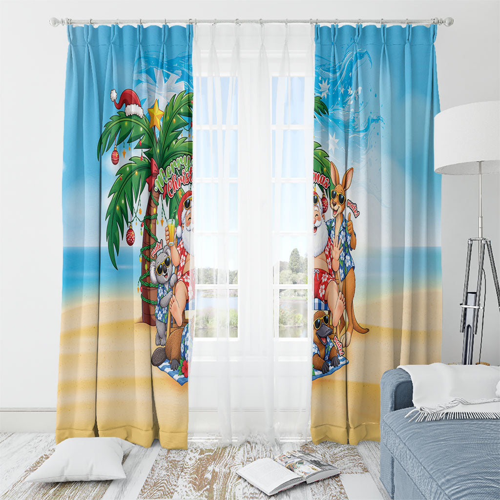 Aussie Christmas Window Curtain Santa Summer Vibes