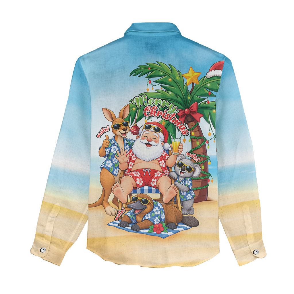 Aussie Christmas Women Casual Shirt Santa Summer Vibes
