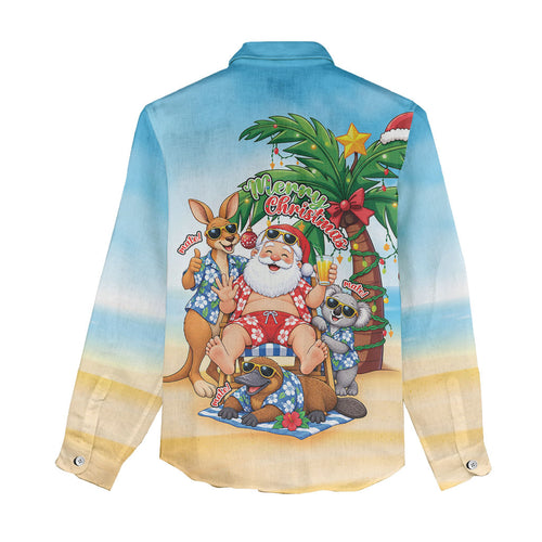 Aussie Christmas Women Casual Shirt Santa Summer Vibes