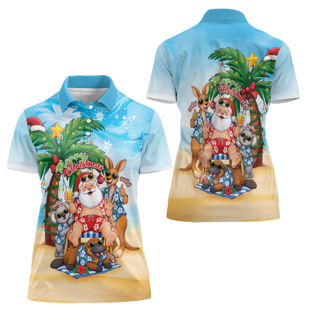 Aussie Christmas Women Polo Shirt Santa Summer Vibes
