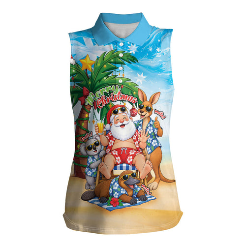 Aussie Christmas Women Sleeveless Polo Shirt Santa Summer Vibes