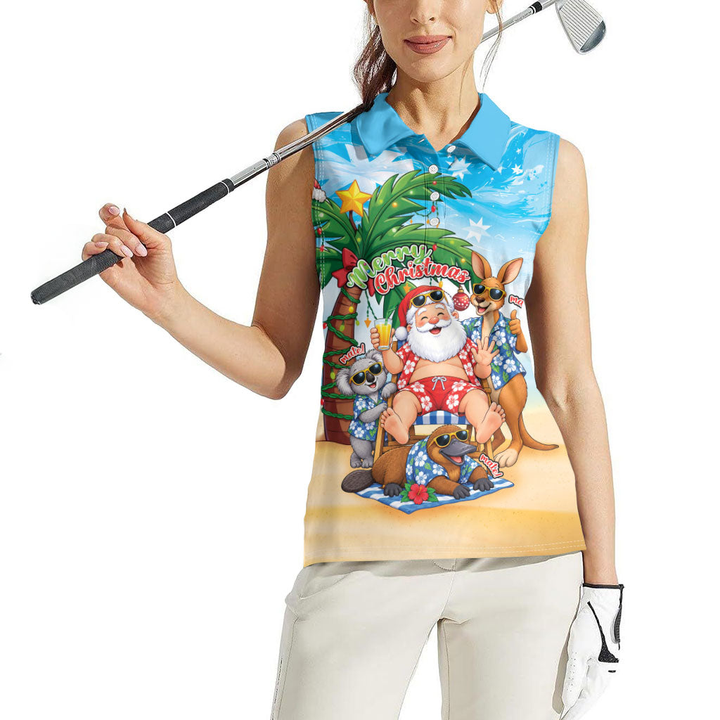 Aussie Christmas Women Sleeveless Polo Shirt Santa Summer Vibes