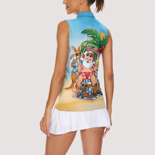 Aussie Christmas Women Sleeveless Polo Shirt Santa Summer Vibes