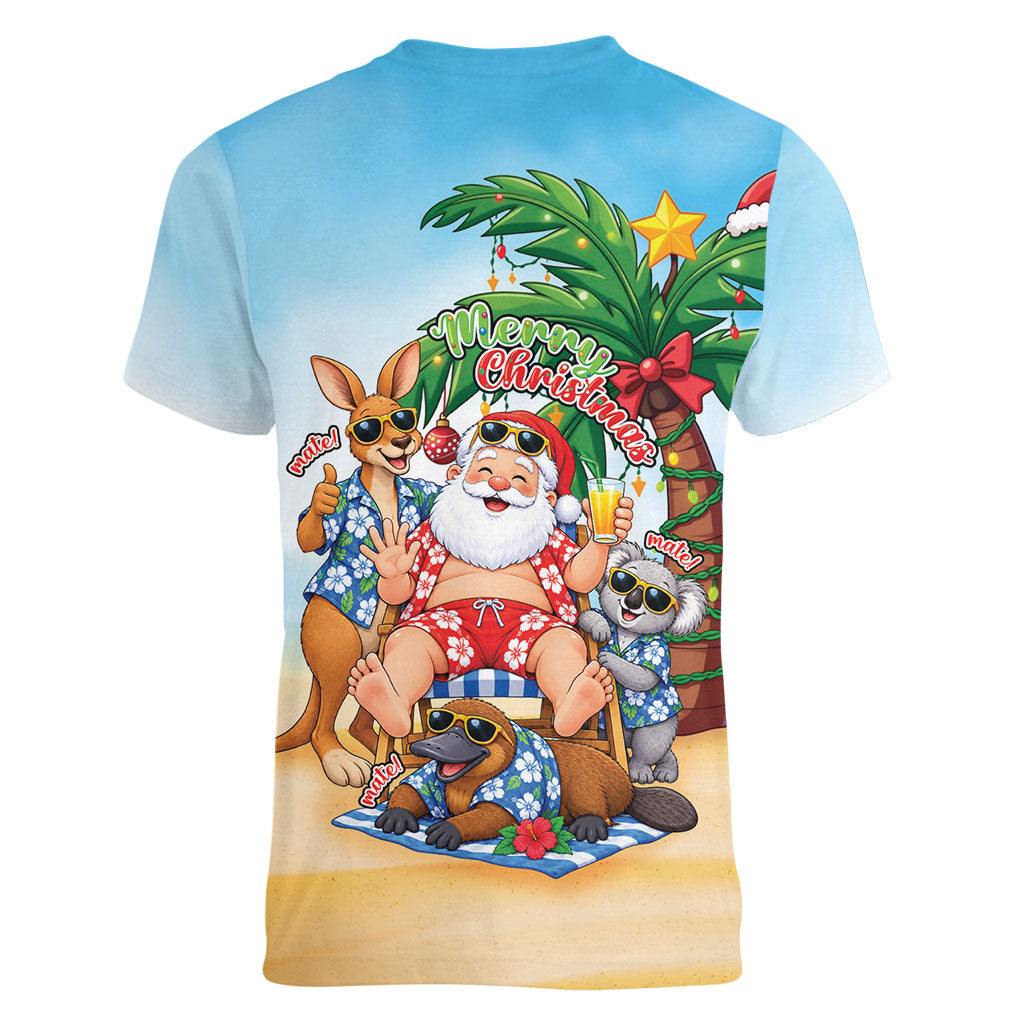 Aussie Christmas Women V-Neck T-Shirt Santa Summer Vibes
