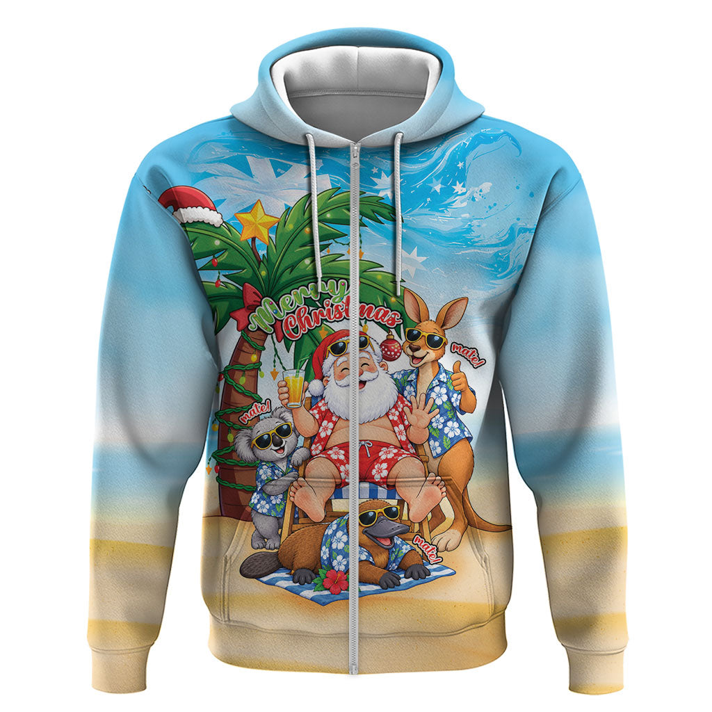 Aussie Christmas Zip Hoodie Santa Summer Vibes
