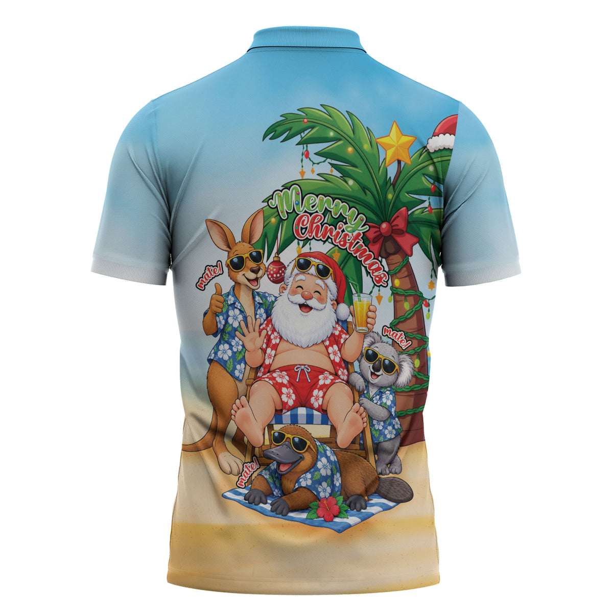Aussie Christmas Zipper Polo Shirt Santa Summer Vibes
