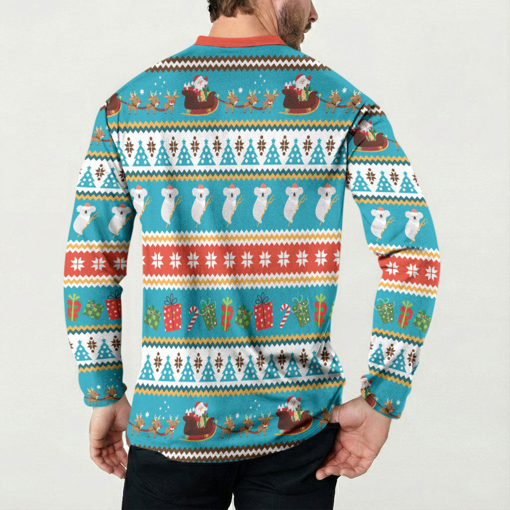 Australia Christmas Button Sweatshirt Xmas Beach Vibes Teal