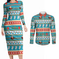 Australia Christmas Couples Matching Long Sleeve Bodycon Dress and Long Sleeve Button Shirt Xmas Beach Vibes Teal