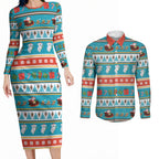 Australia Christmas Couples Matching Long Sleeve Bodycon Dress and Long Sleeve Button Shirt Xmas Beach Vibes Teal