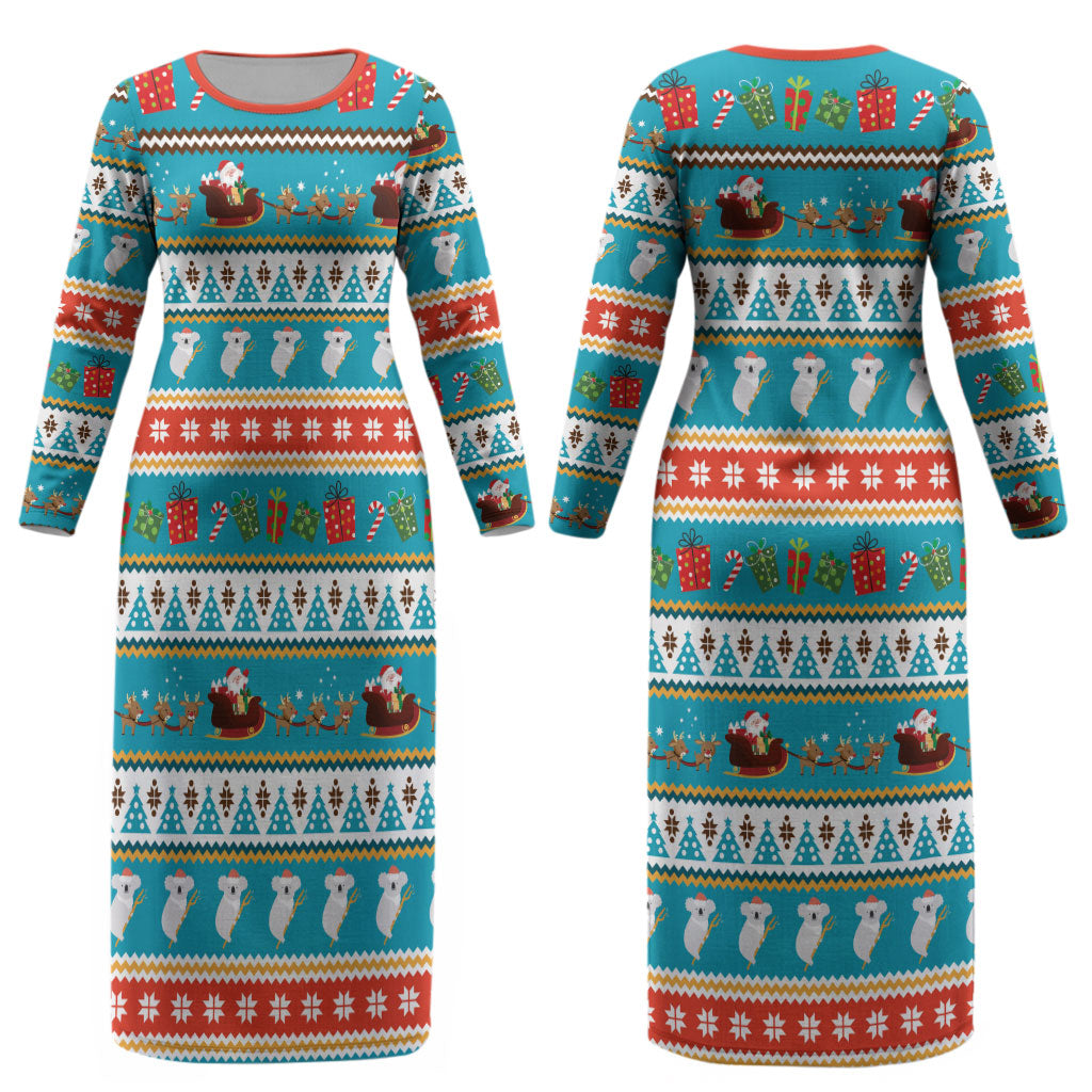 Australia Christmas Couples Matching Long Sleeve Bodycon Dress and Long Sleeve Button Shirt Xmas Beach Vibes Teal