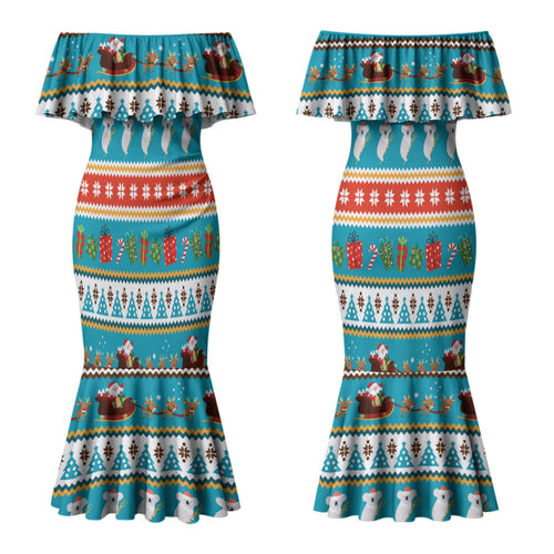 Australia Christmas Couples Matching Mermaid Dress and Long Sleeve Button Shirt Xmas Beach Vibes Teal