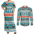 Australia Christmas Couples Matching Off Shoulder Maxi Dress and Long Sleeve Button Shirt Xmas Beach Vibes Teal