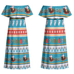 Australia Christmas Couples Matching Off Shoulder Maxi Dress and Long Sleeve Button Shirt Xmas Beach Vibes Teal
