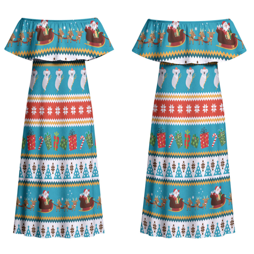 Australia Christmas Couples Matching Off Shoulder Maxi Dress and Long Sleeve Button Shirt Xmas Beach Vibes Teal