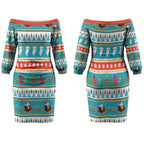 Australia Christmas Couples Matching Off The Shoulder Long Sleeve Dress and Long Sleeve Button Shirt Xmas Beach Vibes Teal