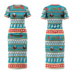 Australia Christmas Couples Matching Short Sleeve Bodycon Dress and Long Sleeve Button Shirt Xmas Beach Vibes Teal