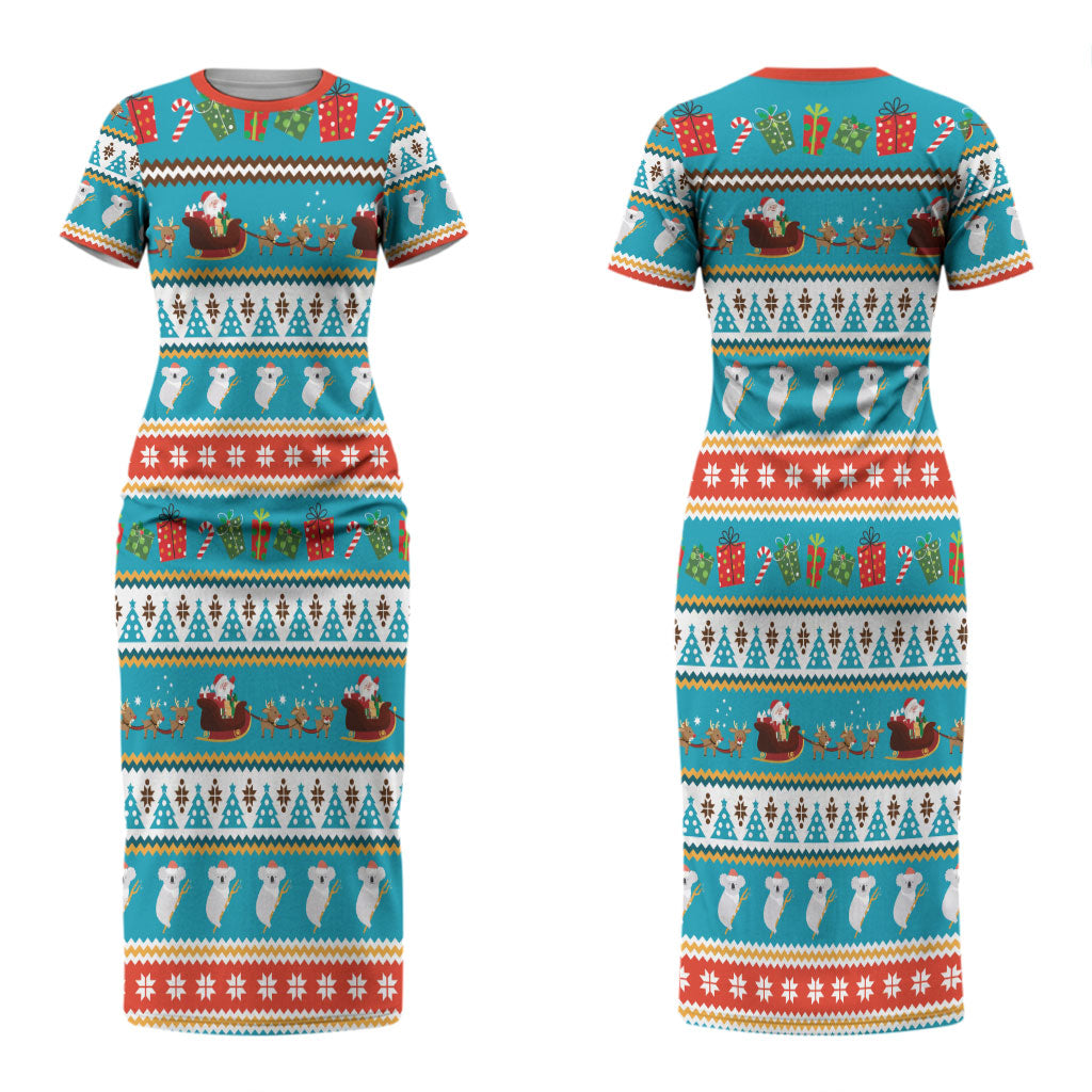 Australia Christmas Couples Matching Short Sleeve Bodycon Dress and Long Sleeve Button Shirt Xmas Beach Vibes Teal