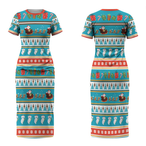 Australia Christmas Couples Matching Short Sleeve Bodycon Dress and Long Sleeve Button Shirt Xmas Beach Vibes Teal
