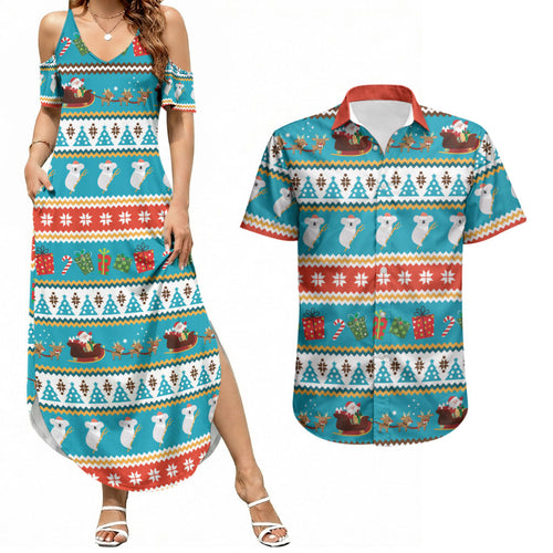 Australia Christmas Couples Matching Summer Maxi Dress and Hawaiian Shirt Xmas Beach Vibes Teal