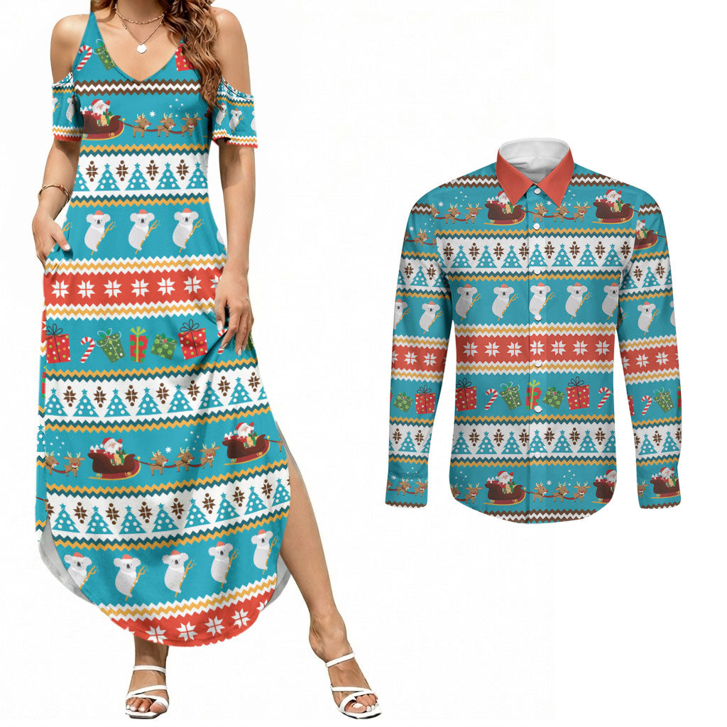 Australia Christmas Couples Matching Summer Maxi Dress and Long Sleeve Button Shirt Xmas Beach Vibes Teal