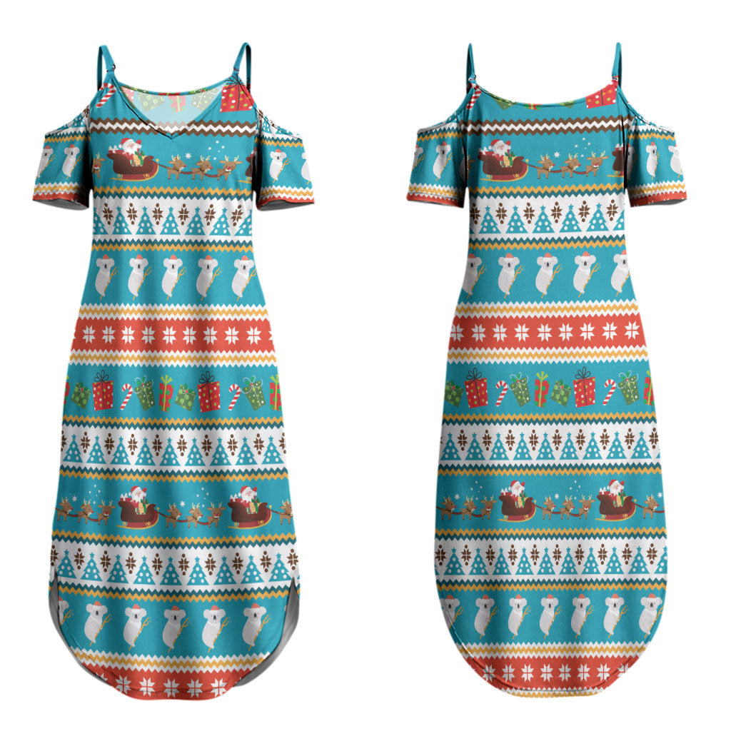 Australia Christmas Couples Matching Summer Maxi Dress and Long Sleeve Button Shirt Xmas Beach Vibes Teal