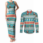 Australia Christmas Couples Matching Tank Maxi Dress and Long Sleeve Button Shirt Xmas Beach Vibes Teal