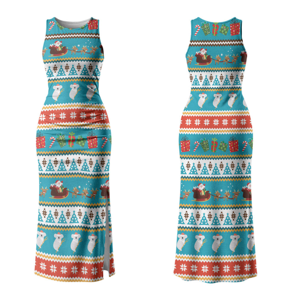 Australia Christmas Couples Matching Tank Maxi Dress and Long Sleeve Button Shirt Xmas Beach Vibes Teal