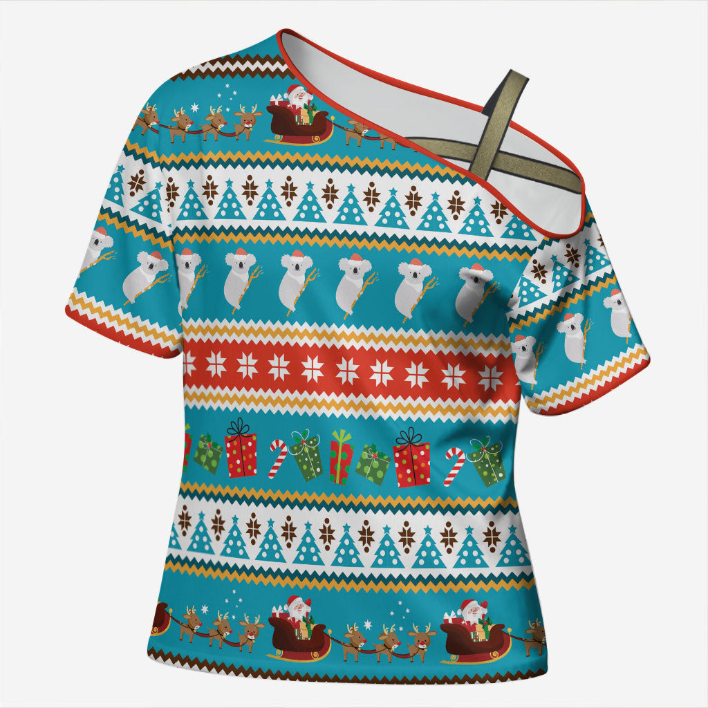 Australia Christmas Cross Shoulder Shirt Xmas Beach Vibes Teal