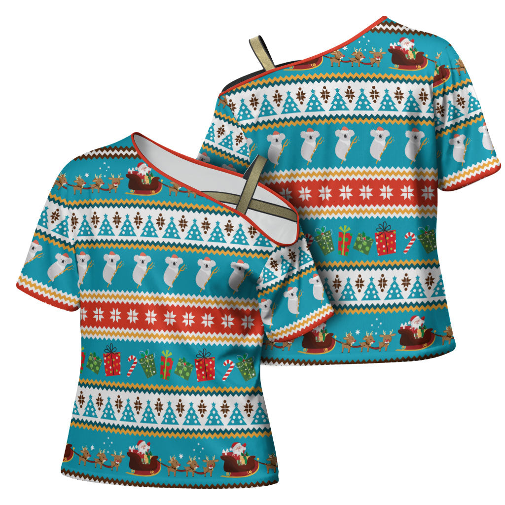 Australia Christmas Cross Shoulder Shirt Xmas Beach Vibes Teal