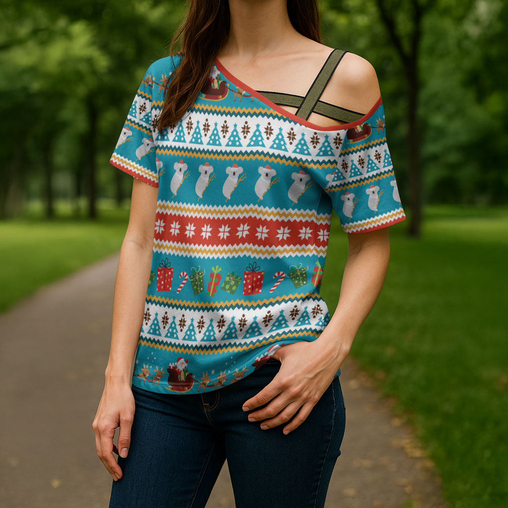 Australia Christmas Cross Shoulder Shirt Xmas Beach Vibes Teal
