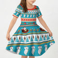 Australia Christmas Kid Short Sleeve Dress Xmas Beach Vibes Teal