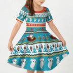 Australia Christmas Kid Short Sleeve Dress Xmas Beach Vibes Teal