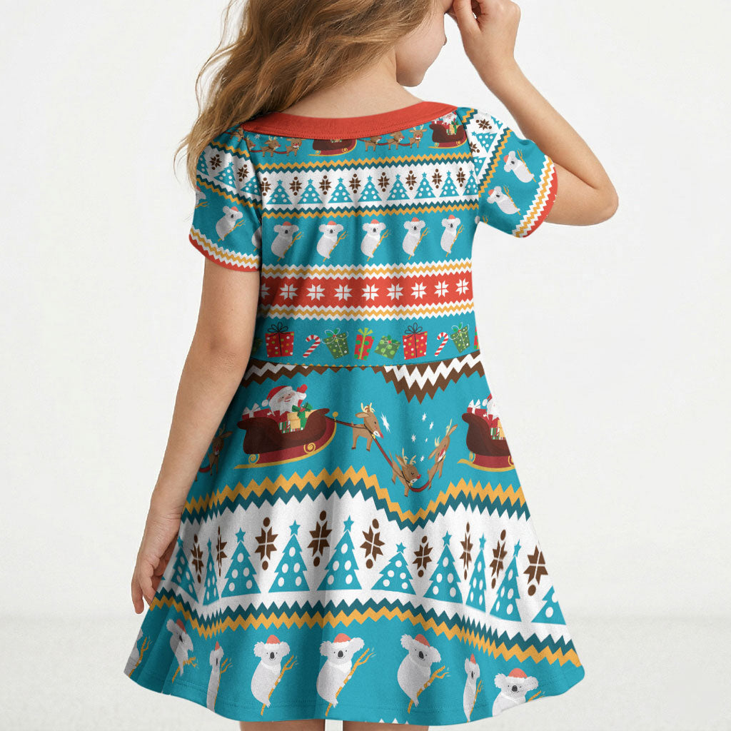 Australia Christmas Kid Short Sleeve Dress Xmas Beach Vibes Teal