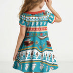 Australia Christmas Kid Short Sleeve Dress Xmas Beach Vibes Teal