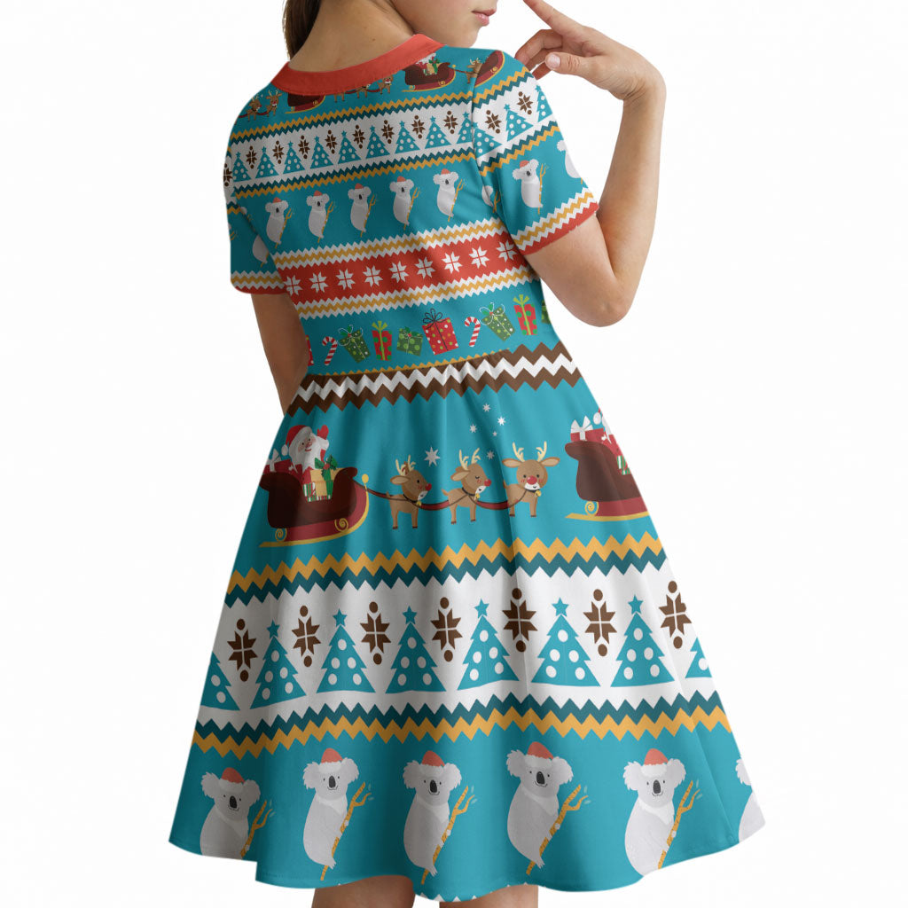 Australia Christmas Kid Short Sleeve Dress Xmas Beach Vibes Teal