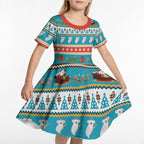 Australia Christmas Kid Short Sleeve Dress Xmas Beach Vibes Teal