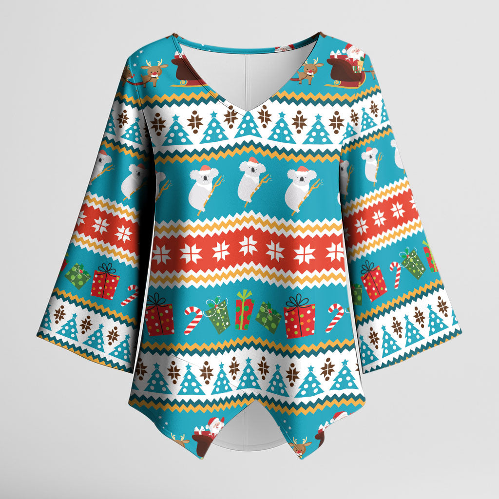 Australia Christmas Kimono Sleeve Blouse Xmas Beach Vibes Teal