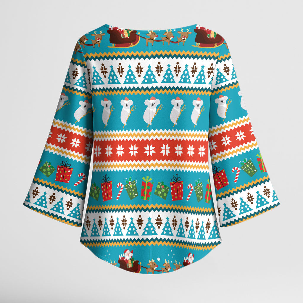 Australia Christmas Kimono Sleeve Blouse Xmas Beach Vibes Teal