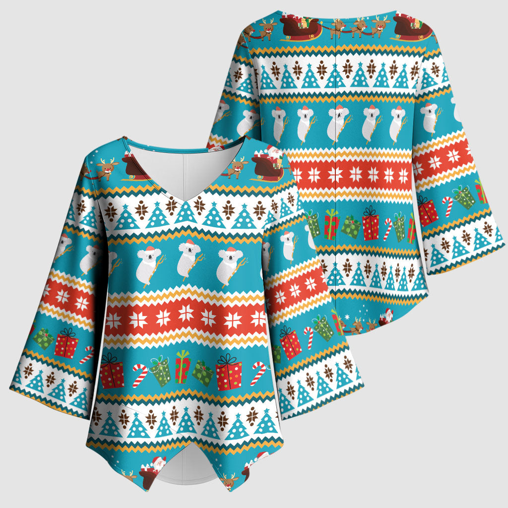 Australia Christmas Kimono Sleeve Blouse Xmas Beach Vibes Teal