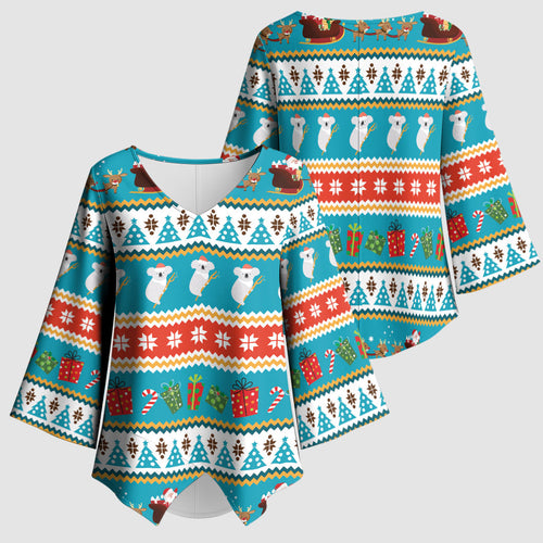 Australia Christmas Kimono Sleeve Blouse Xmas Beach Vibes Teal