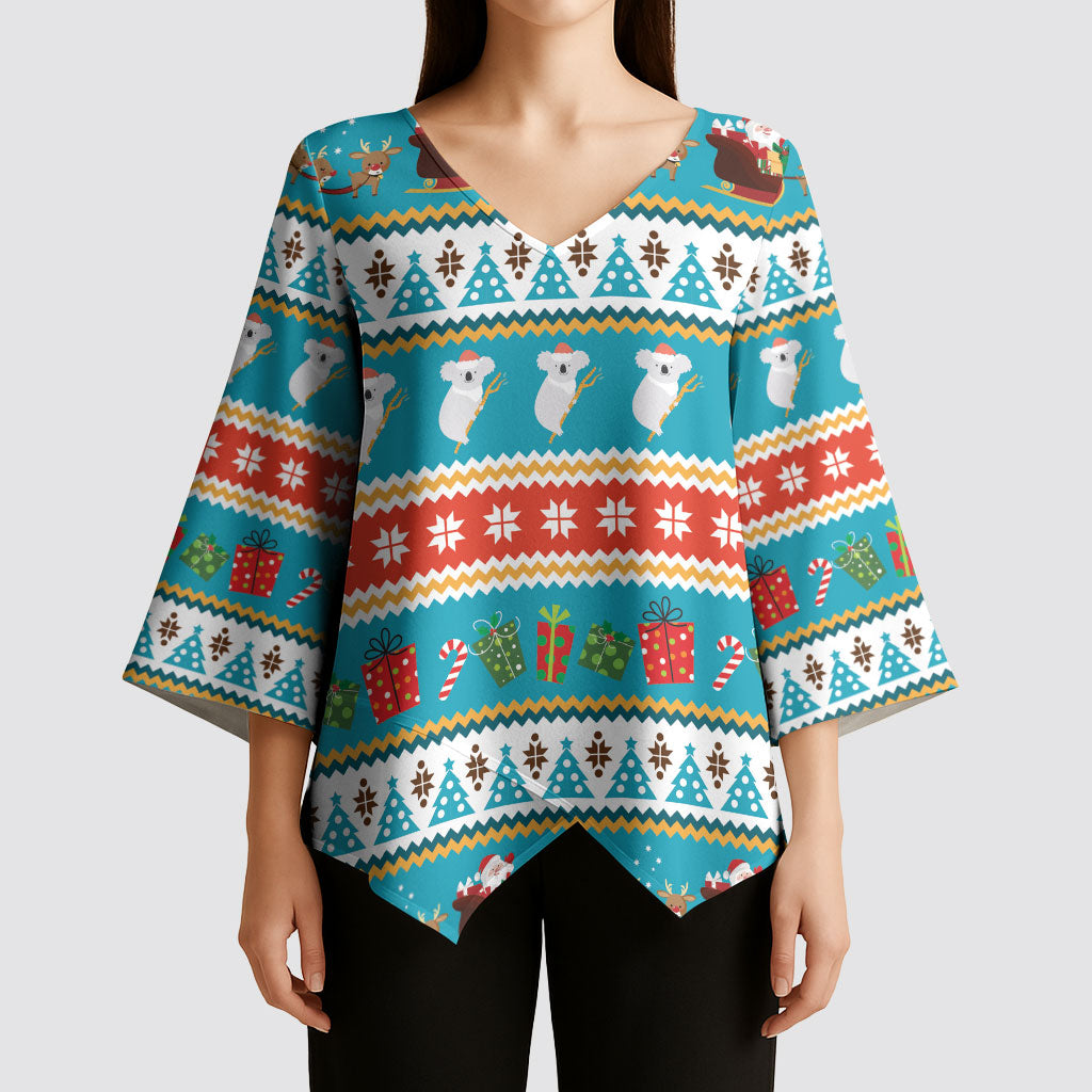 Australia Christmas Kimono Sleeve Blouse Xmas Beach Vibes Teal