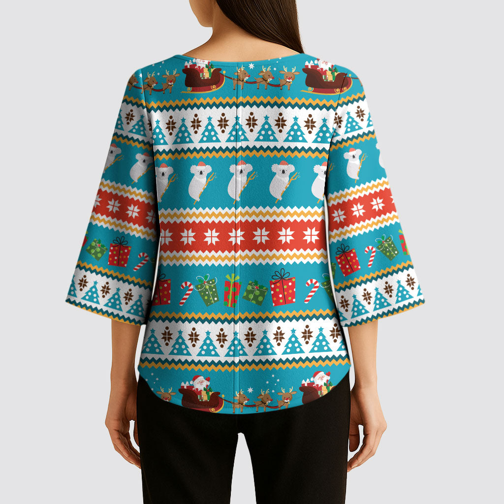 Australia Christmas Kimono Sleeve Blouse Xmas Beach Vibes Teal