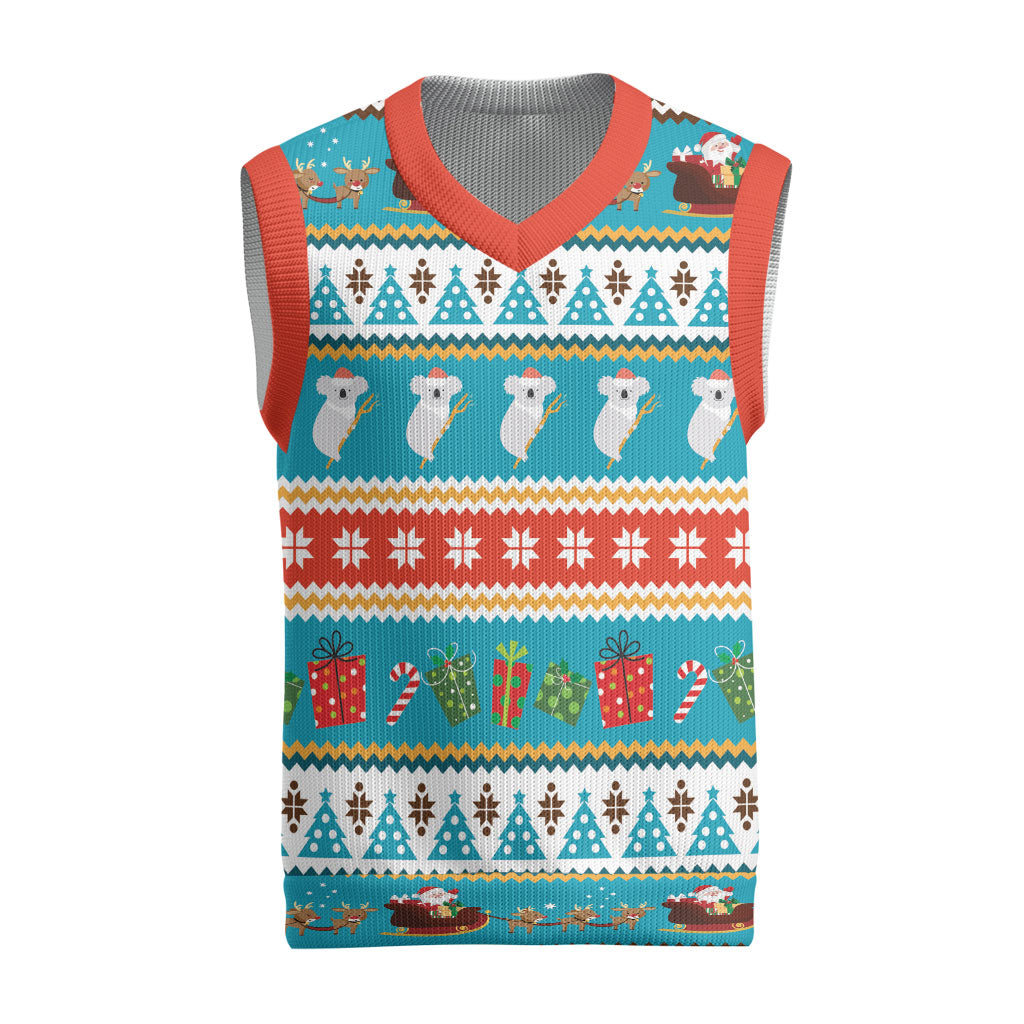 Australia Christmas Knitted V-Neck Vest Xmas Beach Vibes Teal