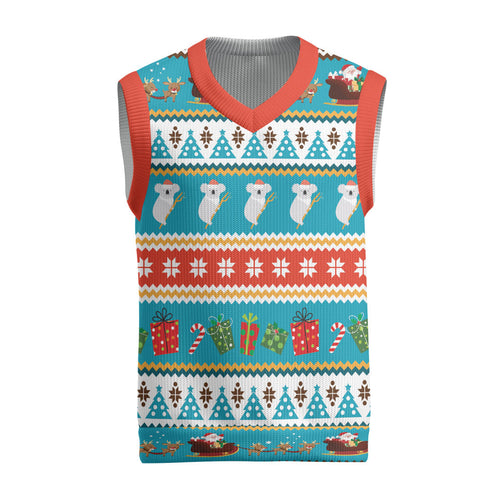 Australia Christmas Knitted V-Neck Vest Xmas Beach Vibes Teal