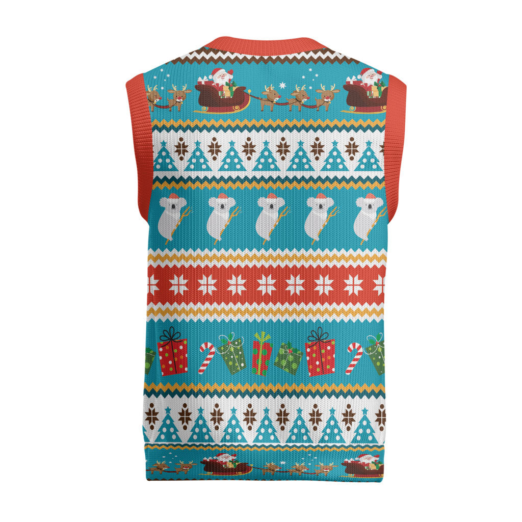 Australia Christmas Knitted V-Neck Vest Xmas Beach Vibes Teal