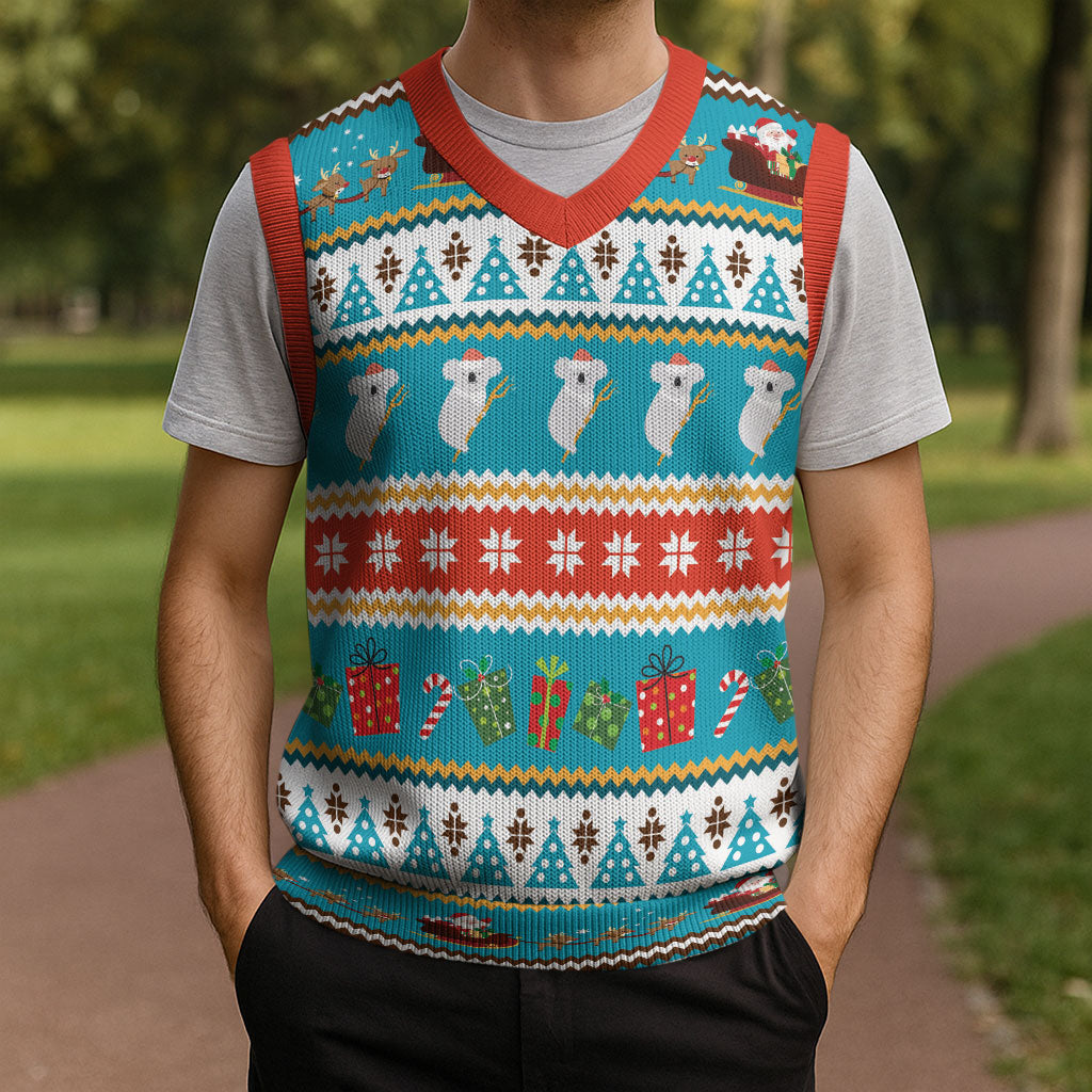 Australia Christmas Knitted V-Neck Vest Xmas Beach Vibes Teal
